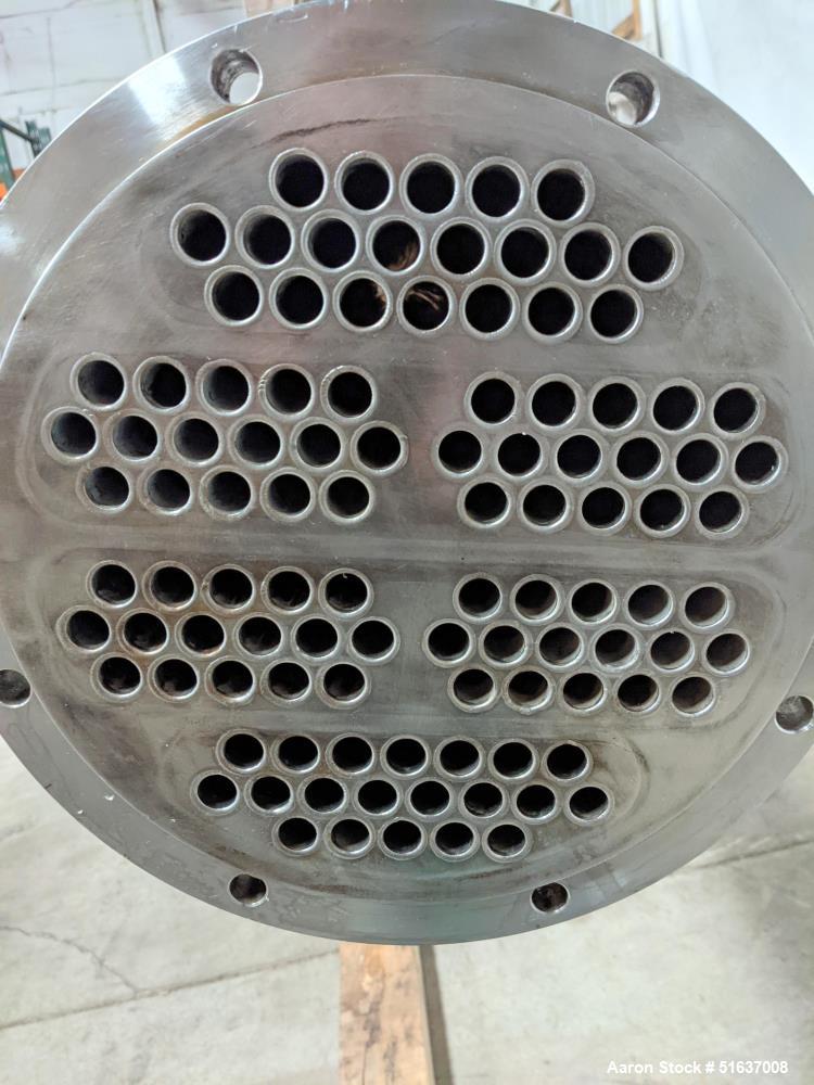 Used Enerquip Shell & Tube Heat Exchanger, Stainless Steel, Vertical. Approximate 109 square feet. 304L Stainless steel shell rated 150 psi at -20 to 375 degrees F. (104) 316L Stainless steel straigh...