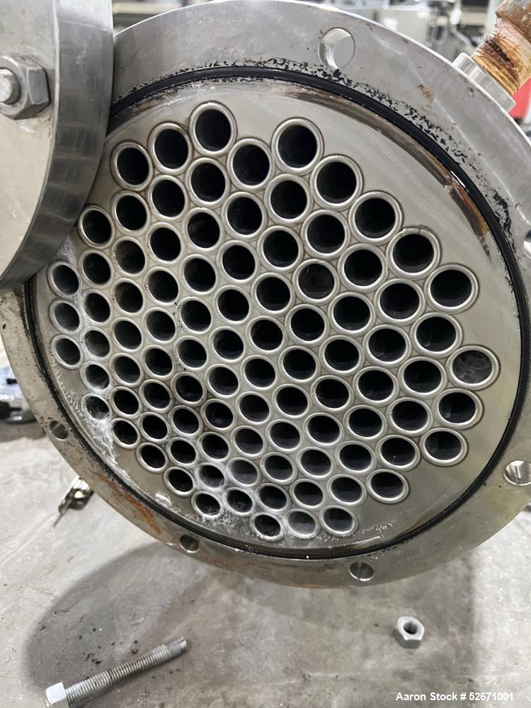 Used- Enerquip Shell & Tube Heat Exchanger, Horizontal, 304L Stainless Steel. Approximate 252 square feet. (92) 3/4" diamete...