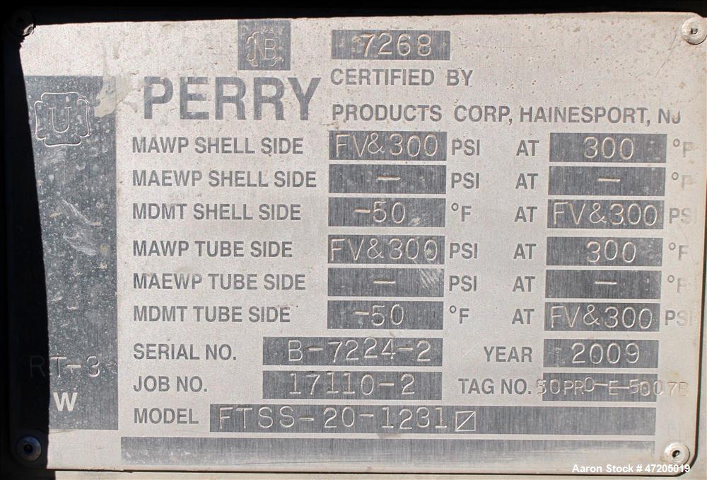 Unused- Perry Products Single Pass Shell & Tube Heat Exchanger, 1,231 Square Fee