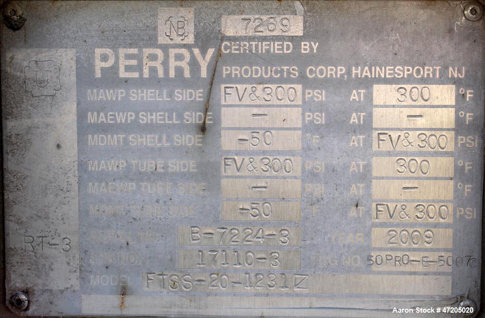Unused- Perry Products Single Pass Shell & Tube Heat Exchanger, 1,231 Square Fee