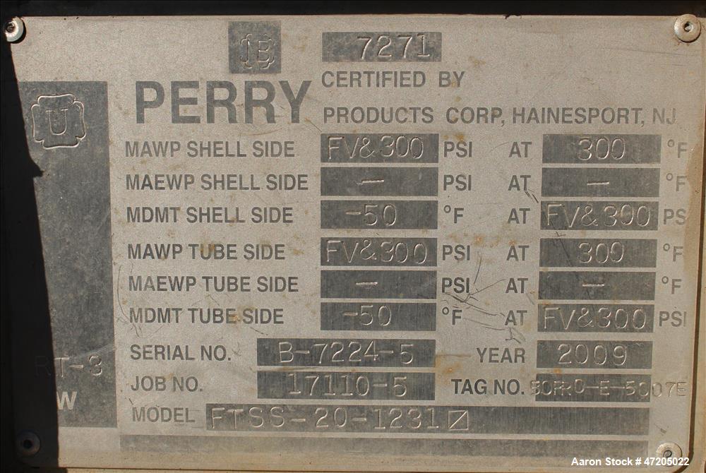 Unused- Perry Products Single Pass Shell & Tube Heat Exchanger, 1,231 Square Fee