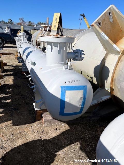 Used Fabsco Horizontal 284 sq. ft. Shell and Tube Heat Exchanger. Duplex 2205 stainless steel tubes rated 150 psi at 32 to 150 degrees F, 14' Tube length. Carbon steel head. Carbon Steel shell rated ...
