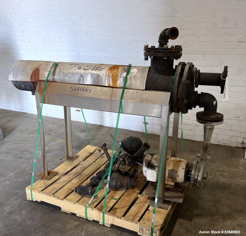 Used Feldmeier 6" x 4" x 2" Triple Tube Heater System with Hot Water Circulating Unit. Last used on citrus pulp for 20,000 lb/hr. (10) Approximate 6" diameter x 207" long tubes. 4" Product Inlet / Ou...