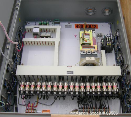 Used Gaumer Electrically Heated Circulation Heater, 225 kW, 304 Stainless Steel, Horizontal. Stainless shell rated 150 psi at 350 deg F. (12) Elements approximately 78" long. Flanged inlets/outlets, ...