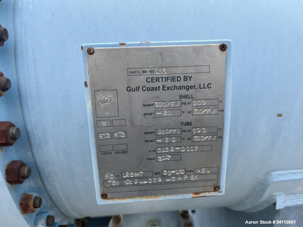Used Gulf Coast Exchanger Shell & Tube Heat Exchanger | 1733 Sq. Ft. | 300 PSI | U-Tube | 2017