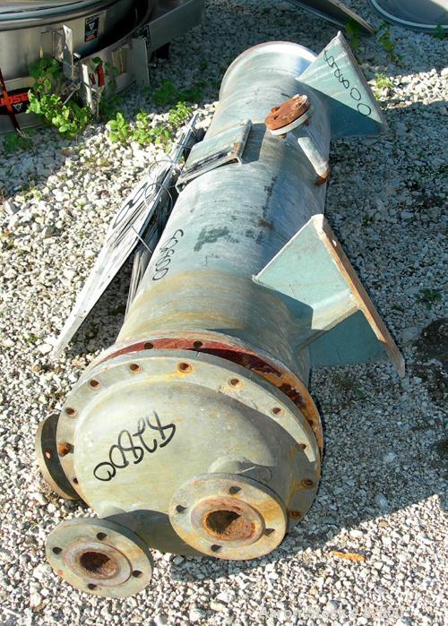 USED: Halberg six pass shell and tube heat exchanger, 157 square feet, horizontal. Carbon steel shell rated 6 bar (87 psi) at 100 deg C (212 deg F). (200) 1/2" diameter x 6' long 304 stainless steel ...