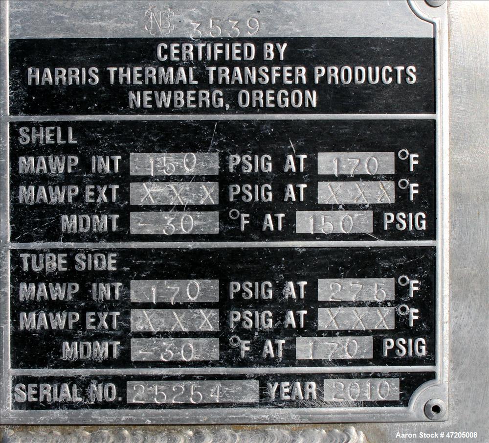 Unused- Harris Thermal Transfer Products 2 Pass Shell & Tube Heat Exchanger, Approximate 8,391 Square Foot, Type BEM, Size 56.3-20, Horizontal. Carbon steel shell rated 150 psi at -30 to 170 degrees ...
