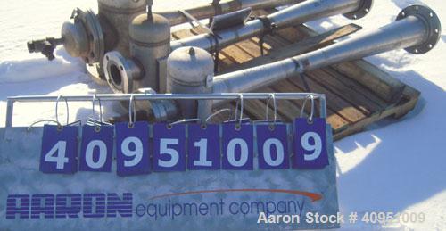Used Jet-Vac Steam Jet Booster, size 6" x 6", 316 stainless steel. Approximately 56 3/4" long tube. Rated 90 psi. 6" x 6" inlet/outlet. Load 163.5#/hr air, suction 15mm HgA, discharge 101.6mm HgA, mo...