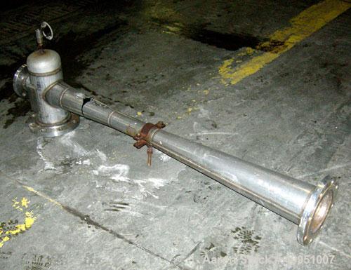Used Jet-Vac Steam Jet Booster, size 6" x 6", 316 stainless steel. Approximately 56 3/4" long tube. Rated 90 psi. 6" x 6" inlet/outlet. Load 163.5#/hr air, suction 15mm HgA, discharge 101.6mm HgA, mo...