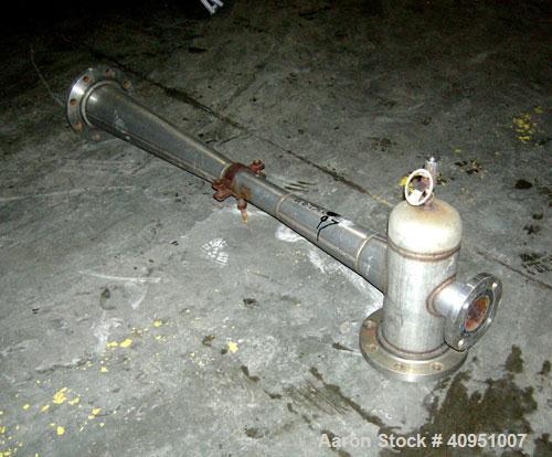 Used Jet-Vac Steam Jet Booster, size 6" x 6", 316 stainless steel. Approximately 56 3/4" long tube. Rated 90 psi. 6" x 6" inlet/outlet. Load 163.5#/hr air, suction 15mm HgA, discharge 101.6mm HgA, mo...