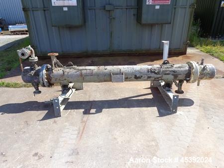 Used Johnson Hunt Shell & Tube Heat Exchanger, Approximate 74 Square Feet (6.9 Square Meter). Carbon steel shell approximate 350mm diameter x 2300mm long rated 6.9 bar/ 0.17 Vacuum design at 100 degr...