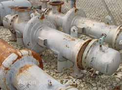 USED:Johnson-Hunt Ltd 2 pass shell and tube heat exchanger, 110 sq ft.Stainless steel tubes, carbon steel shell and heads. (100) 5/8"diameter x 6' long tubes rated for 196.5 psi (13.1 bar) and full v...