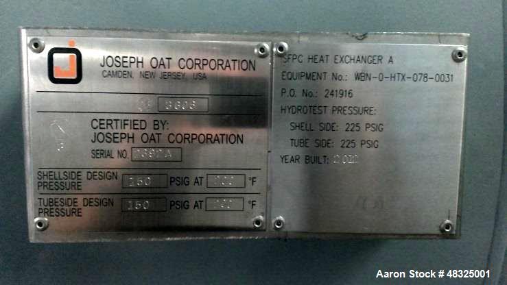 Unused- Joseph Oat Corporation 8 Pass U Tube Shell & Tube Heat Exchanger