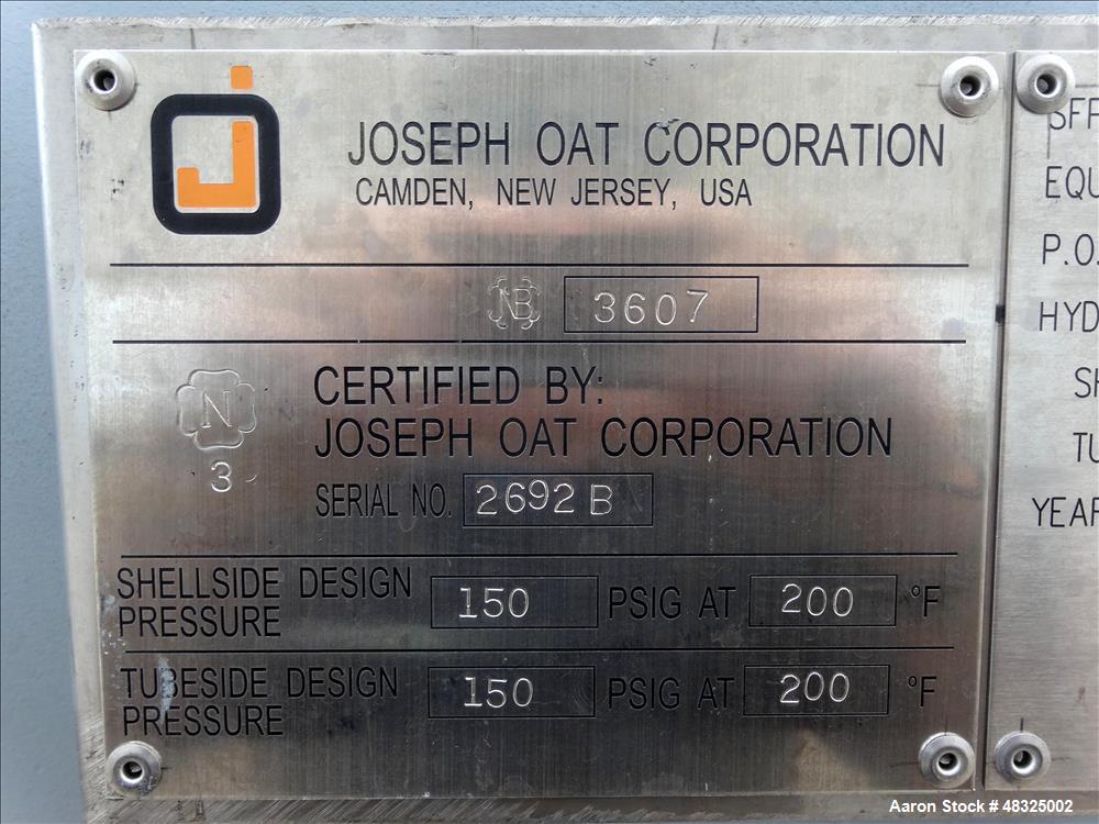 Unused Joseph Oat Corporation 8-Pass U-Tube Shell & Tube Heat Exchanger – 5,700 Sq Ft, Carbon Steel Shell, 304L SS Tubes