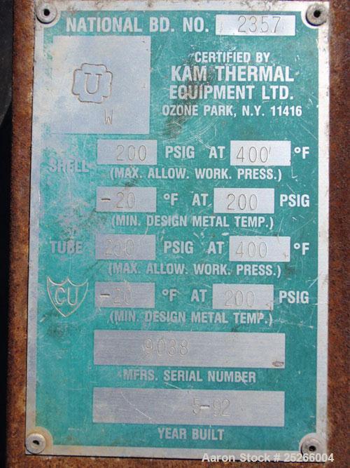 Used- Kam Thermal 4 Pass U Tube Heat Exchanger, 194 Square Feet. 304 stainless steel tubes and tube sheets with (104) 3/4" d...