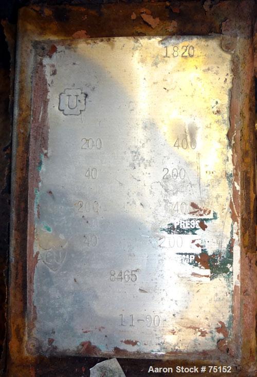Used KAM Thermal U-Tube Heat Exchanger, 91 Square Feet, Horizontal. (52) 3/4" Diameter x 9' long 304 stainless steel tubes rated 200 psi at 400 deg F. Carbon steel heads/shell rated 200 psi at 400 de...