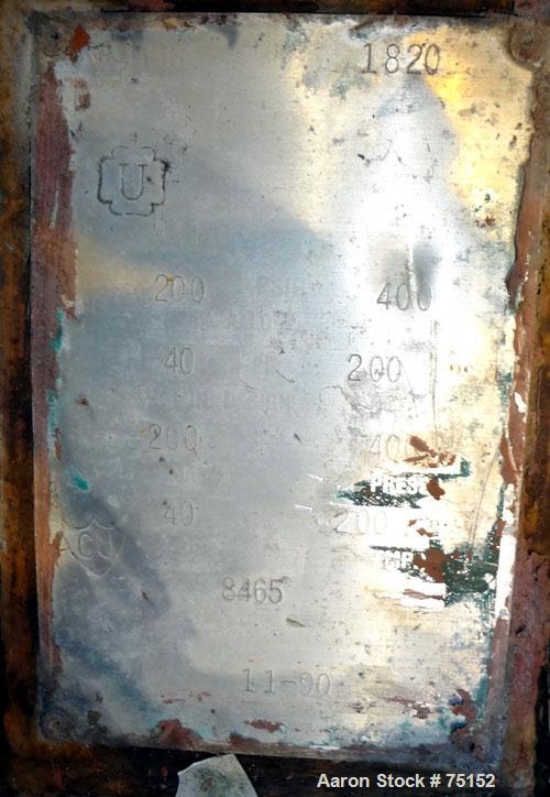 Used KAM Thermal U-Tube Heat Exchanger, 91 Square Feet, Horizontal. (52) 3/4" Diameter x 9' long 304 stainless steel tubes rated 200 psi at 400 deg F. Carbon steel heads/shell rated 200 psi at 400 de...