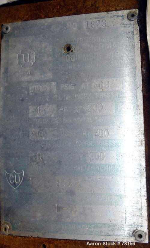 Used KAM Thermal U-Tube Heat Exchanger, 91 Square Feet, Horizontal. (52) 3/4" Diameter x 9' long 304 stainless steel tubes rated 200 psi at 400 degrees F. Carbon steel heads/shell rated 200 psi at 40...