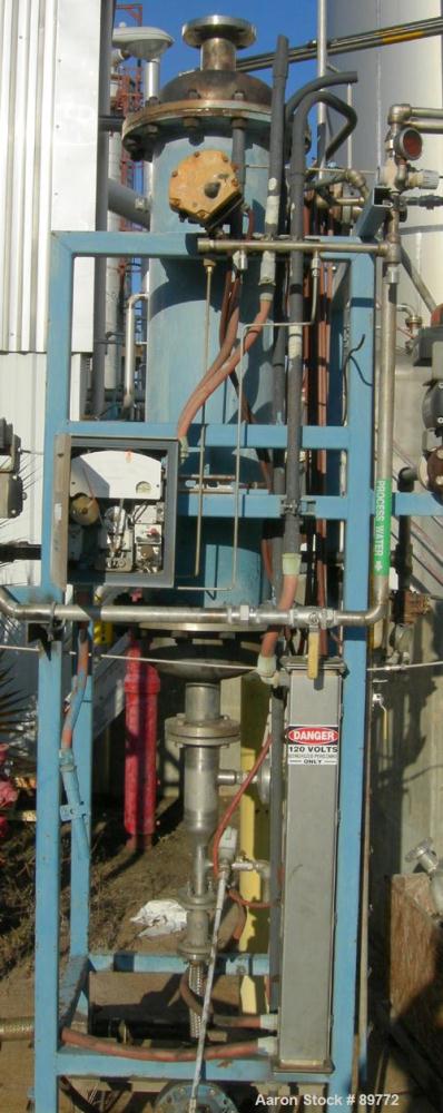 USED: KAM Thermal Equip shell and tube heat exchanger. Vertical, 12" shell x 46" long. 3" opening on heads, 2" on shell. Carbon steel shell, stainless steel tubes and heads. Both sides rated 40 psi @...
