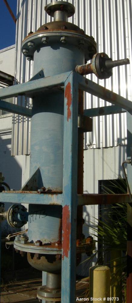USED: KAM Thermal Equip shell and tube heat exchanger. Vertical, 12" shell x 46" long. 3" opening on heads, 2" on shell. Carbon steel shell, stainless steel tubes and heads. Both sides rated 40 psi @...