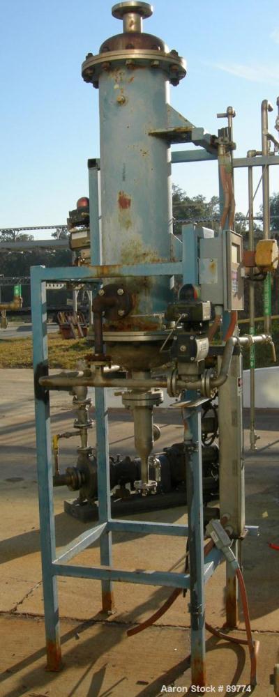 USED: KAM Thermal Equip shell and tube heat exchanger. Vertical, 12" shell x 46" long. 3" opening on heads, 2" on shell. Carbon steel shell, stainless steel tubes and heads. Both sides rated 40 psi @...