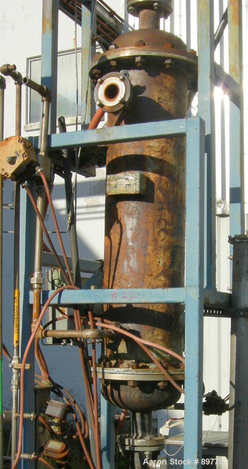 USED: KAM Thermal Equip shell and tube heat exchanger. Vertical, 12" shell x 46" long. 3" opening on heads, 2" on shell. Carbon steel shell, stainless steel tubes and heads. Both sides rated 40 psi @...