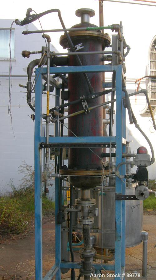 USED: KAM Thermal Equip shell and tube heat exchanger. Vertical, 12" shell x 46" long. 3" opening on heads, 2" on shell. Carbon steel shell, stainless steel tubes and heads. Both sides rated 40 psi @...