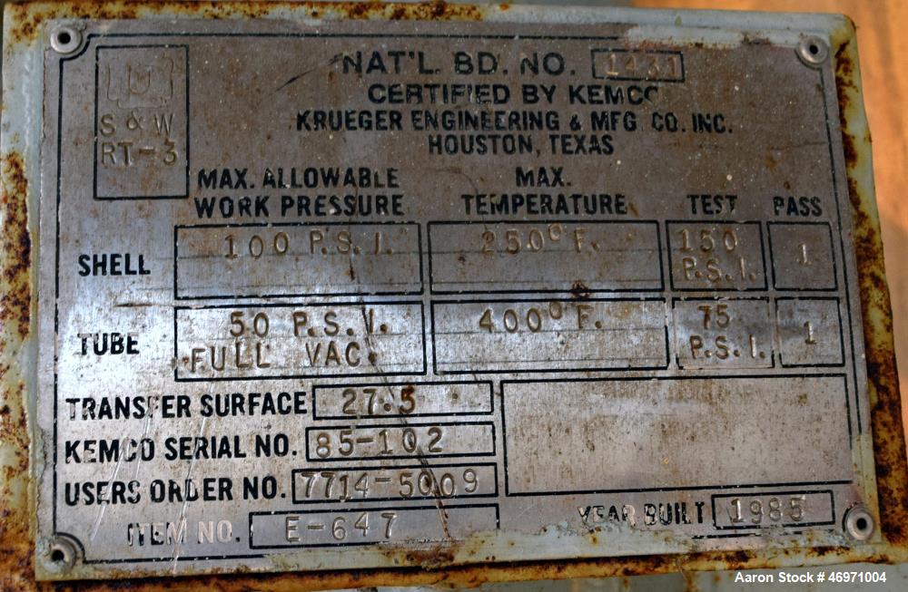 KEMCO Krueger Engineering Single Pass Vertical Shell & Tube Heat Exchanger,