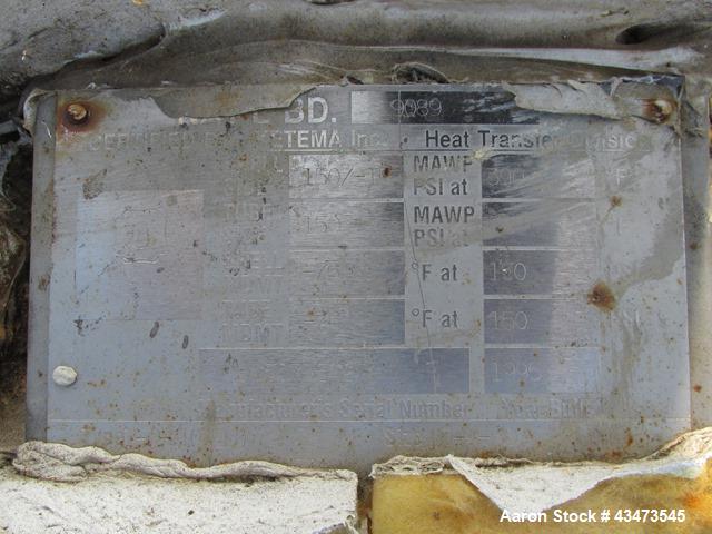 Used Ketema U Tube Heat Exchanger, 170 Square Feet, Model 10-A-60. 316L Stainless steel tubes, tube sheet, bonnet and shell. (72) 0.625" Diameter tubes rated 150 psi at +608/-76 degrees F. Shell rate...