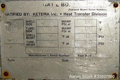Used- Ketema Multiple Pass Shell & Tube Heat Exchanger, Type FLC-4-404-SS BEM