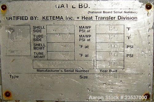 Used Ketema Multiple Pass Shell & Tube Heat Exchanger, Type FLC-4-404-SS BEM