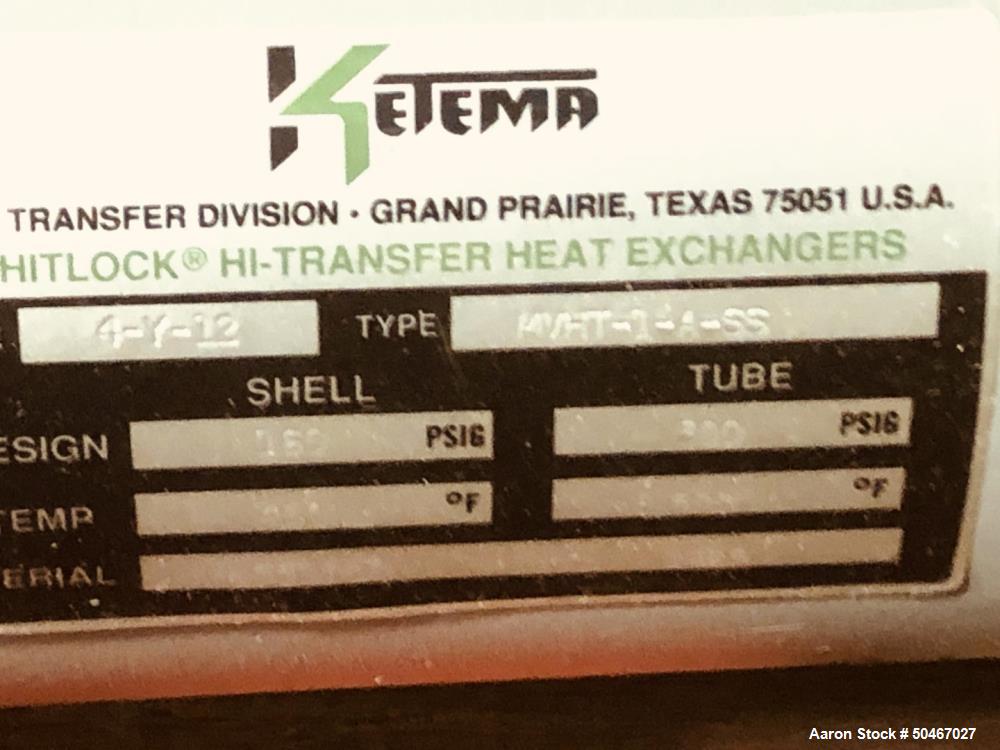 Unused sq ft Ketema shell and tube heat exchanger