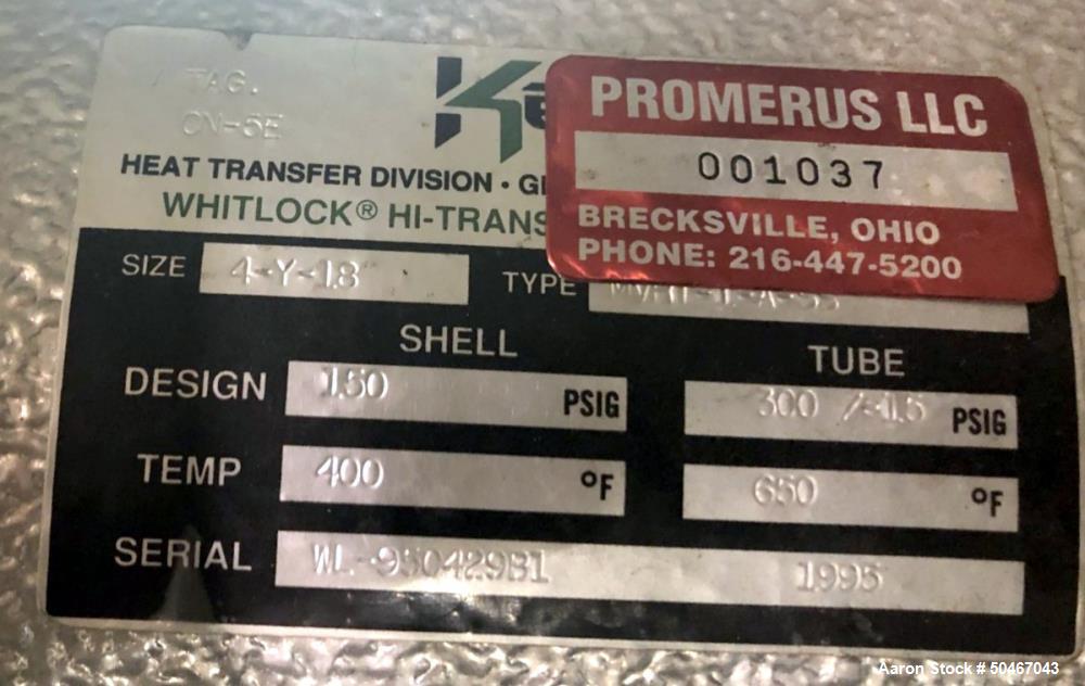 Used 7.6 sq ft Ketema shell and tube heat exchanger