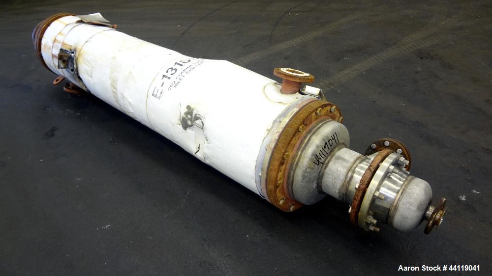 Used Mason Single Pass Shell & Tube Heat Exchanger, 448 Square Feet, Vertical. Carbon steel shell rated 100psi at -20 to 200 degrees F., (305) 5/8" diameter x 8 long 316L stainless steel tubes rated ...