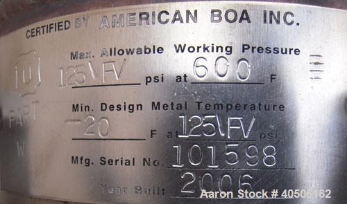 Unused- Mueller 2 Pass Shell and Tube Heat Exchanger, 101 square feet, horizontal. STI Tema Type BEM, Tema Size 6-240, Tema Class C. 304 stainless steel shell rated 125 psi at 600 deg F and -20 deg F...