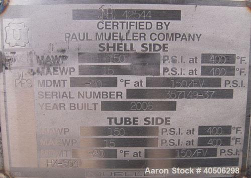 Unused- Mueller 4 Pass Shell And Tube Heat Exchanger, 9 Square Feet, Horizontal. STI Tema Type BEM, Tema Size 6-48, Tema Cla...