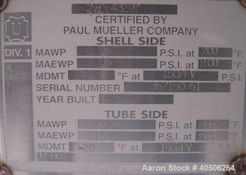 Unused- Mueller Single Pass Shell and Tube Heat Exchanger, 42 square feet, horizontal. Tema Type BEM, Tema Size 6-96, Tema C...