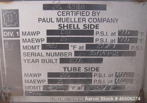 Unused- Mueller 4 Pass U Tube Shell and Tube Heat Exchanger, 175 square feet, horizontal. Tema Type BEU, Tema Size 10-192, T...