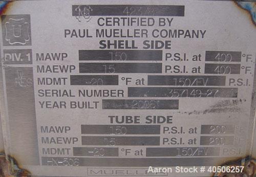 Unused- Mueller U Tube Shell And Tube Heat Exchanger, 56 square feet, Horizontal. Tema Type BEU, Tema Size 8-96, Tema Class ...