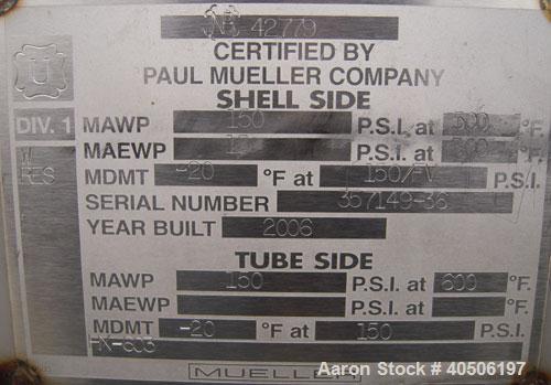 Unused- Mueller U Tube Shell and Tube Heat Exchanger/ Reboiler, 208 square feet,  horizontal. STI Tema Type BKU, Tema Size 12/20-228, Tema Class B. 20’’ diameter 304L stainless steel shell rated 150 ...