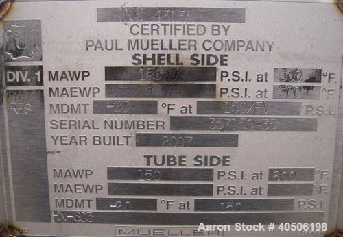 Unused- Mueller U Tube Shell and Tube Heat Exchanger/ Reboiler, 208 square feet,  horizontal. STI Tema Type BKU, Tema Size 12/20-228, Tema Class B. 20’’ diameter 304L stainless steel shell rated 150 ...