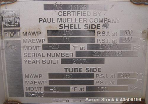 Unused- Mueller U Tube Shell And Tube Heat Exchanger/ Reboiler, 208 Square Feet,    Horizontal. STI Tema Type BKU, Tema Size 12/20-228, Tema Class B. 20’’ diameter 304L stainless steel shell rated 15...