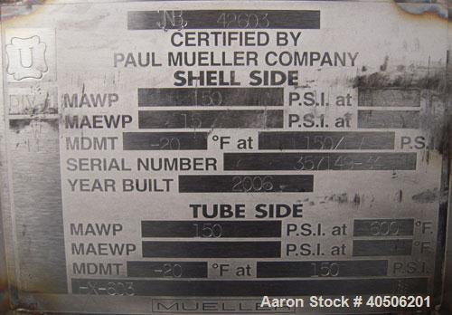 Unused- Mueller U Tube Shell and Tube Heat Exchanger/ Reboiler, 208 square feet,horizontal. STI Tema Type BKU, Tema Size 12/...
