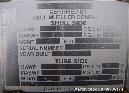 Unused- Mueller U Tube Shell and Tube Heat Exchanger/ Reboiler, 1270 squarefeet, horizontal. STI Tema Type BKU, Tema Size 24/40-216, Tema Class B. 40’’ diameter 304L stainless steel shell rated 100 p...