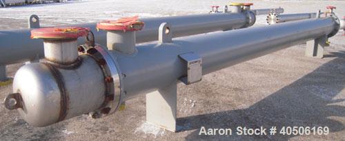Unused- Mueller Shell and Tube Heat Exchanger, 341 square feet, horizontal. Carbon steel shell rated 150 psi at 200 deg F and -20 deg F at 150 psi. (109) 3/4'' diameter x 16' long 304 stainless steel...