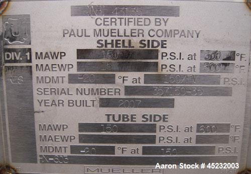 Unused- Horizontal Mueller U Tube Shell and Tube Heat Exchanger / Reboiler