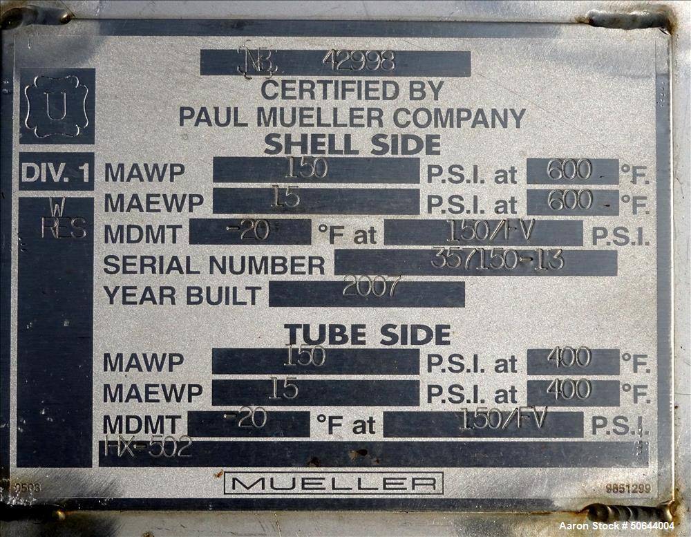 Unused- Mueller U Tube Shell and Tube Heat Exchanger