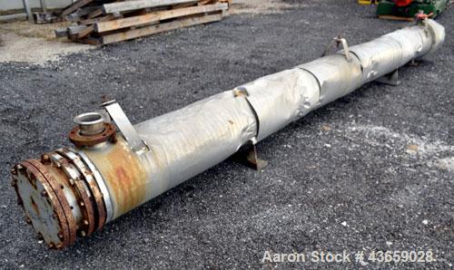 Used Enerquip Shell & Tube Heat Exchanger, Approximately 423 Square Feet, Stainless Steel, Horizontal. Type BEM-14-216. 304L Stainless steel shell rated 75 psi & Full Vacuum at 150 degrees F. (120) 3...