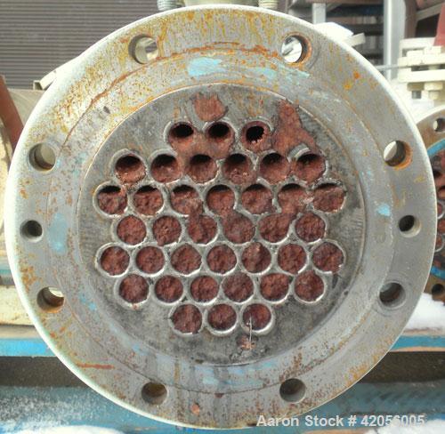 Used Sollich Shell and Tube Heat Exchanger, 61 square feet, carbon steel, horizontal. Carbon steel shell rated 6 bar (87 psi) at 100 degrees C (212 degrees F). (38) 3/4" diameter x 99" long tubes rat...