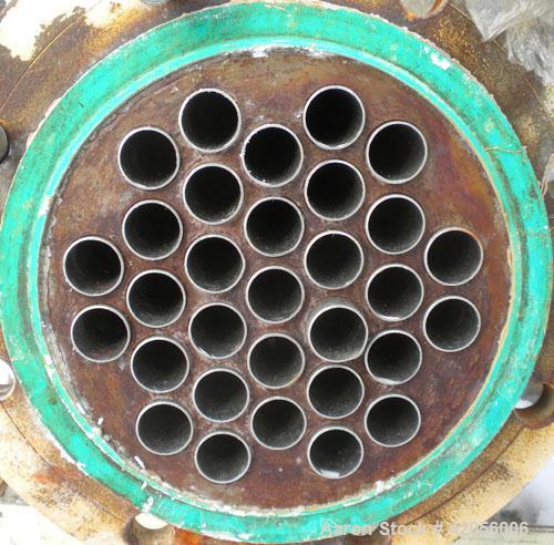 Used Sollich Shell and Tube Heat Exchanger, 40 square feet, horizontal. Carbon steel shell rated 6 bar (87 psi) at 100 degrees C (212 degrees F). (31) 3/4" diameter x 6’6’’ long 304 stainless steel t...